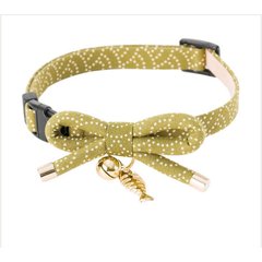 Necoichi Zen Gold Fish Charm Cotton Breakaway Cat Collar with Bell, Green, 8.2 to 13.7-in neck, 2/5-in wide