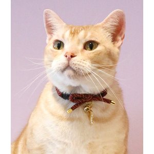 Necoichi Zen Gold Fish Charm Cotton Breakaway Cat Collar with Bell, Red, 8.2 to 13.7-in neck, 2/5-in wide