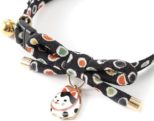 Show full view: Necoichi ZEN Hariko Charm Cotton Breakaway Cat Collar with Bell, Black, 8.2 to 13.7-in neck, 2/5-in wide slide 3 of 8