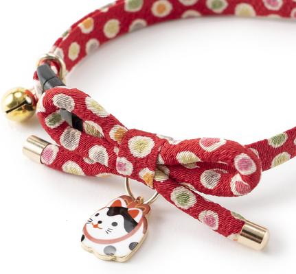 Show full view: Necoichi ZEN Hariko Charm Cotton Breakaway Cat Collar with Bell, Red, 8.2 to 13.7-in neck, 2/5-in wide slide 3 of 8
