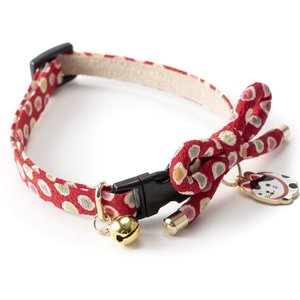 Necoichi ZEN Hariko Charm Cotton Breakaway Cat Collar with Bell, Red, 8.2 to 13.7-in neck, 2/5-in wide