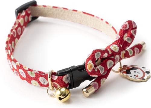 Show full view: Necoichi ZEN Hariko Charm Cotton Breakaway Cat Collar with Bell, Red, 8.2 to 13.7-in neck, 2/5-in wide slide 4 of 8