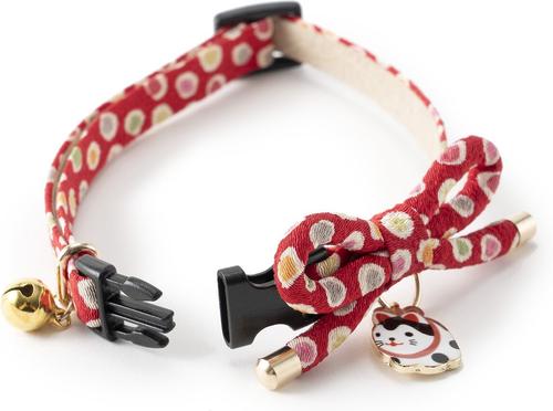 Show full view: Necoichi ZEN Hariko Charm Cotton Breakaway Cat Collar with Bell, Red, 8.2 to 13.7-in neck, 2/5-in wide slide 5 of 8