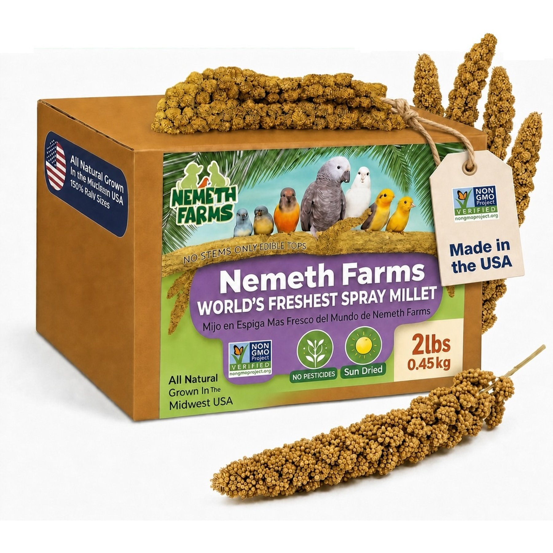 Nemeth Farms Natural Sun Dried Millet Spray Bird Food, 2-lb box
