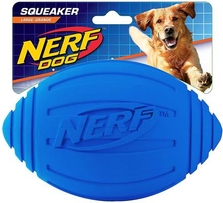 Show full view: Nerf Dog Ridged Squeak Football Dog Toy, Large, Blue slide 4 of 6