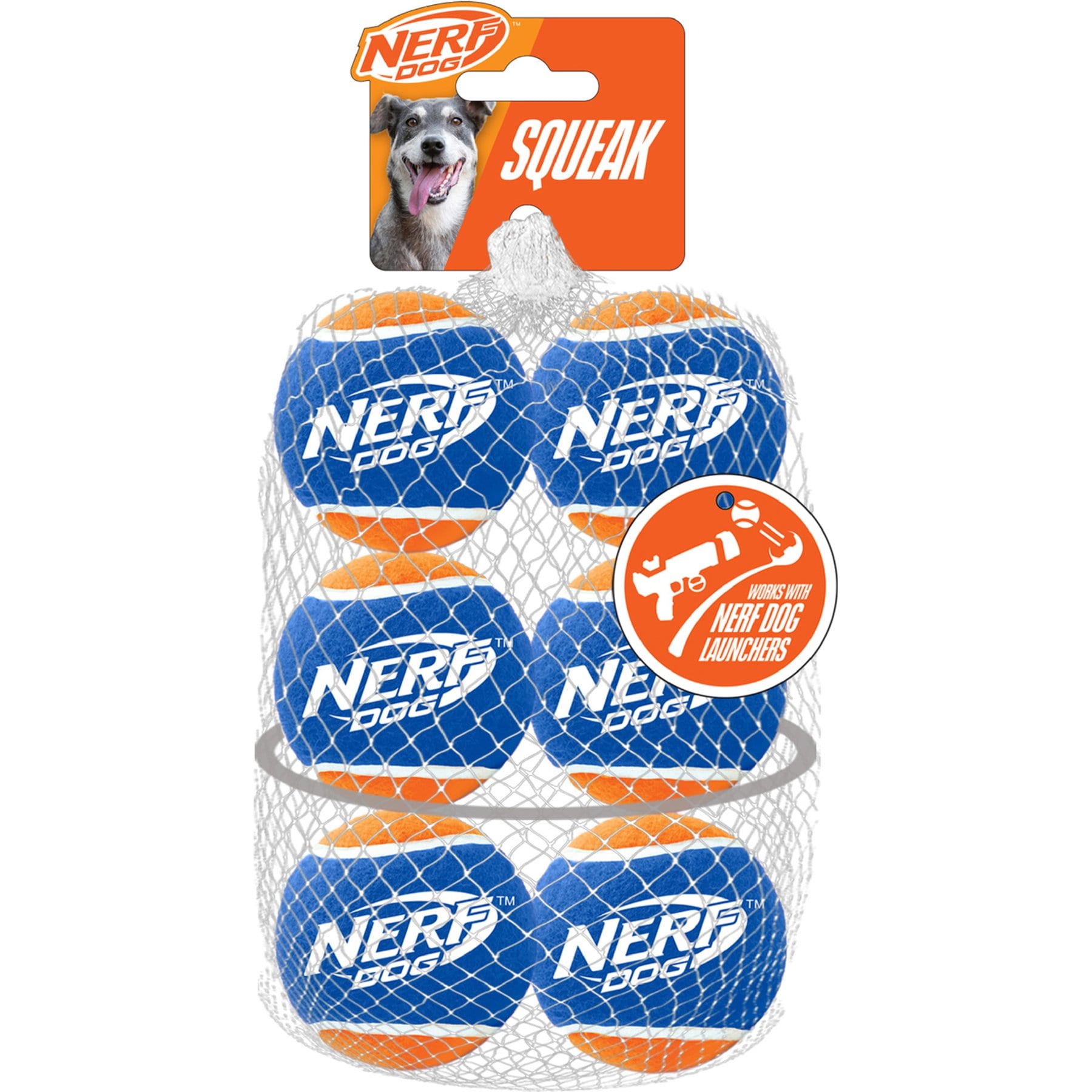 Nerf Dog Squeak Tennis Ball Dog Toy, Blue/Orange, 2.5-in, 6 count