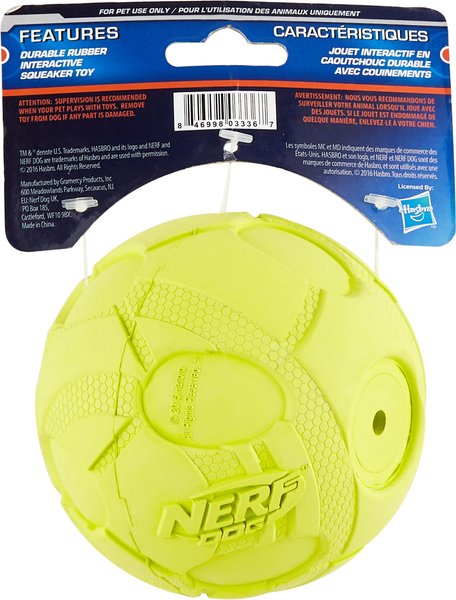 Nerf Dog Squeaker Force Grip Hex Ball Dog Toy, 6-in
