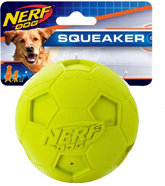Show full view: Nerf Dog Squeaker Soccer Ball Dog Toy, Green slide 1 of 3