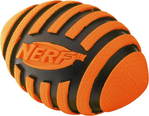 Show full view: Nerf Dog Squeaker Spiral Football Dog Toy, Orange slide 2 of 4