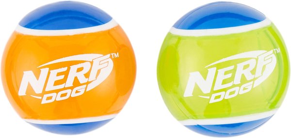 Nerf Dog Squeaker Bash Tennis Ball Dog Toy, Green/Red, 2 count