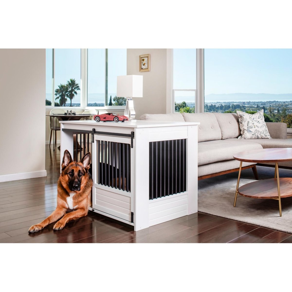 New Age Pet ECOFLEX Barn Door Furniture Style Dog Crate & End Table, Antique White, X-Large