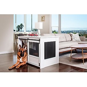 New Age Pet ECOFLEX Barn Door Furniture Style Dog Crate & End Table, Antique White, X-Large