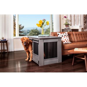 New Age Pet ECOFLEX Barn Door Furniture Style Dog Crate & End Table, Grey, Large