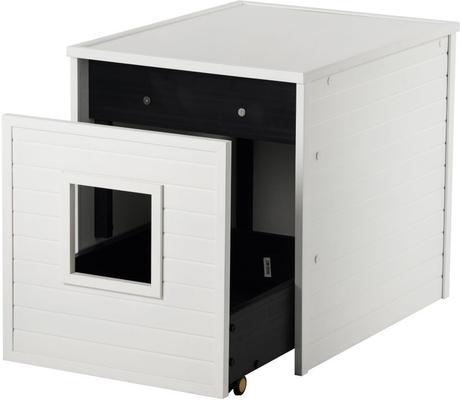 Show full view: New Age Pet ECOFLEX Freedom LitterLoo with Pull Out Drawer End Table Cat Litter Box Enclosure, Antique White slide 3 of 12