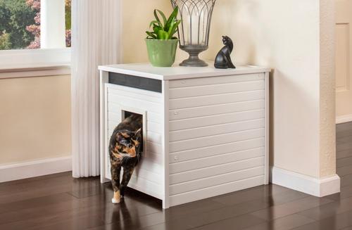 Show full view: New Age Pet ECOFLEX Freedom LitterLoo with Pull Out Drawer End Table Cat Litter Box Enclosure, Antique White slide 6 of 12