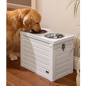 New Age Pet ECOFLEX Piedmont Double Diner Elevated Dog Bowls & Storage, Antique White, 4-cup