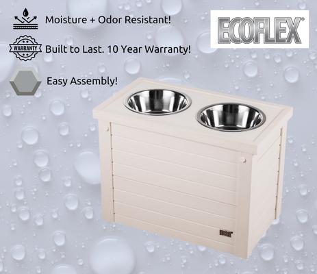 Show full view: New Age Pet ECOFLEX Piedmont Double Diner Elevated Dog Bowls & Storage, Antique White, 4-cup slide 8 of 12