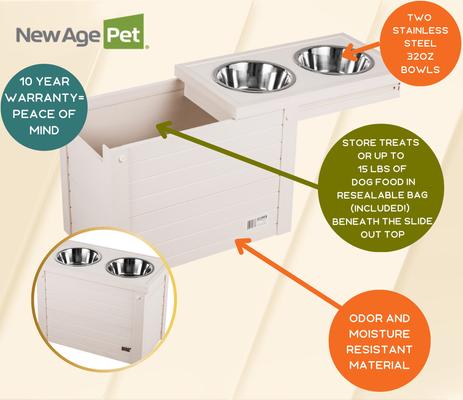 Show full view: New Age Pet ECOFLEX Piedmont Double Diner Elevated Dog Bowls & Storage, Antique White, 4-cup slide 9 of 12