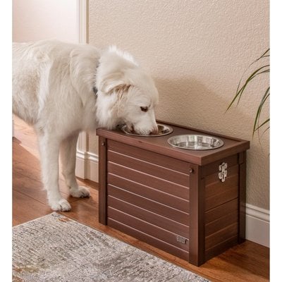 New Age Pet New Age Pet ECOFLEX Piedmont Double Diner Elevated Dog Bowls & Storage, Russet, 4-cup