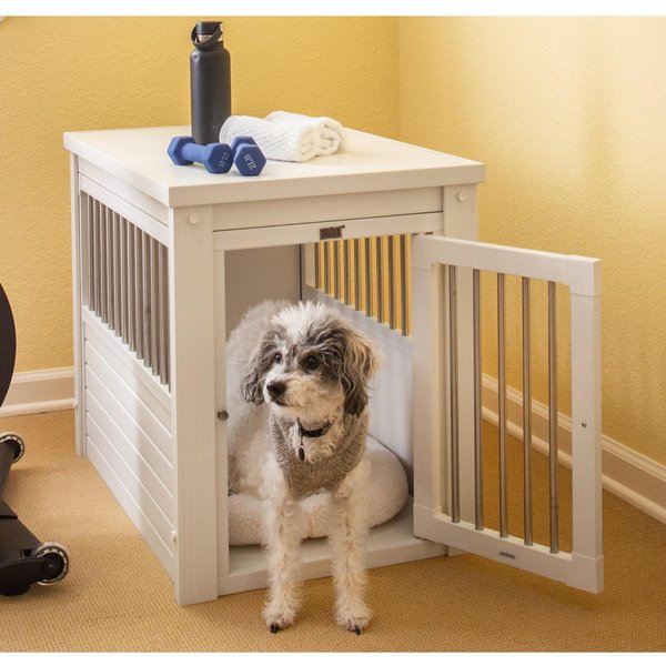 Wooflex Furniture Style Dog Crate with Adjustable Feet & Removable Bowls