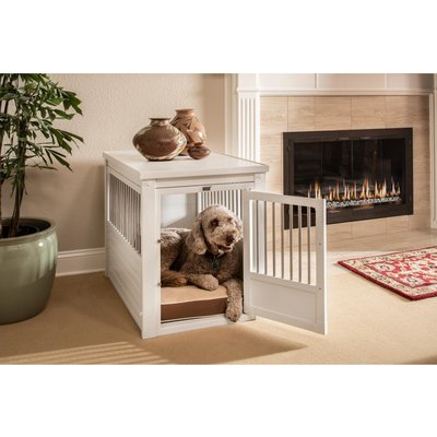 New Age Pet New Age Pet ECOFLEX Single Door Furniture Style Dog Crate & End Table, Antique White, Large