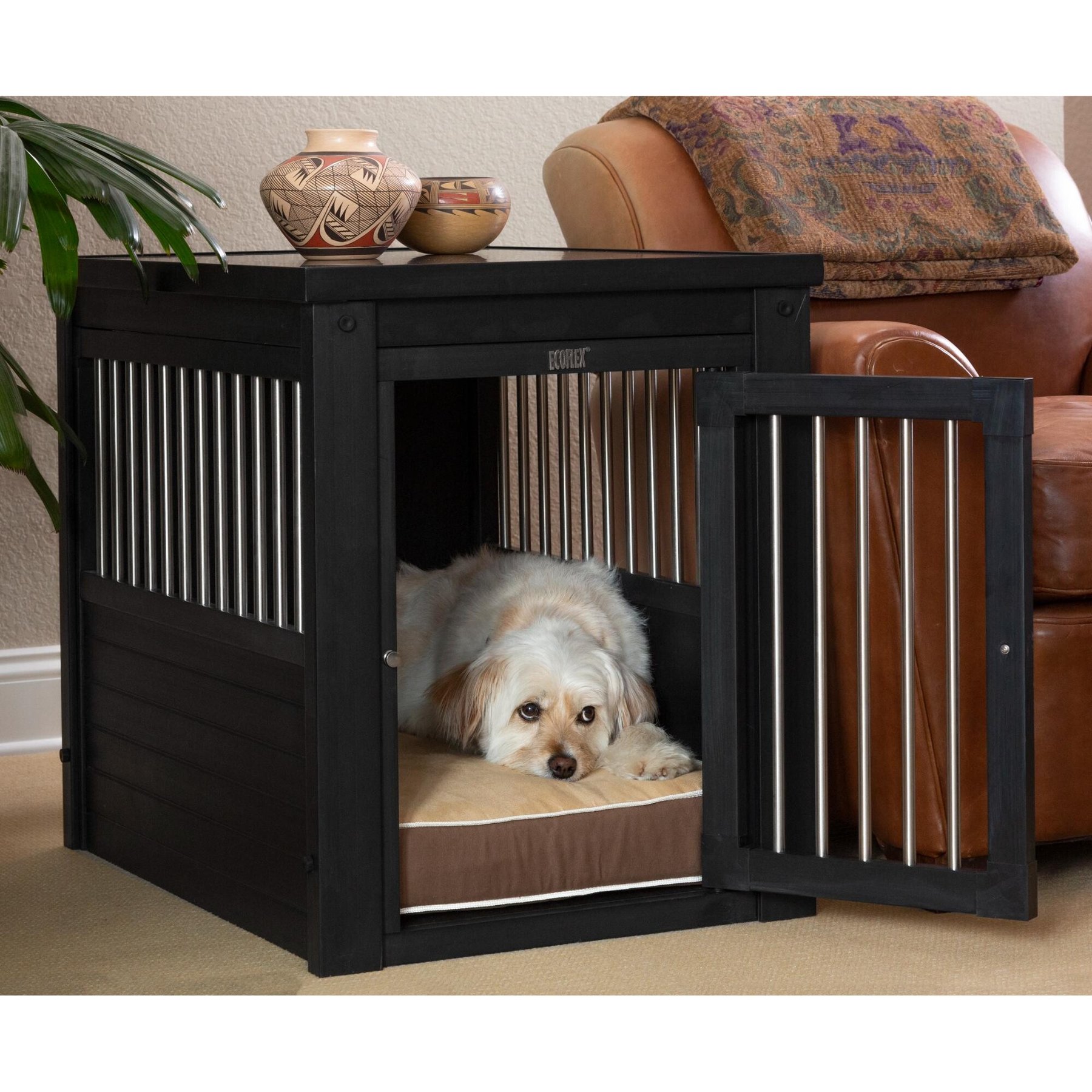 New Age Pet ECOFLEX Single Door Furniture Style Dog Crate & End Table, Espresso, Medium