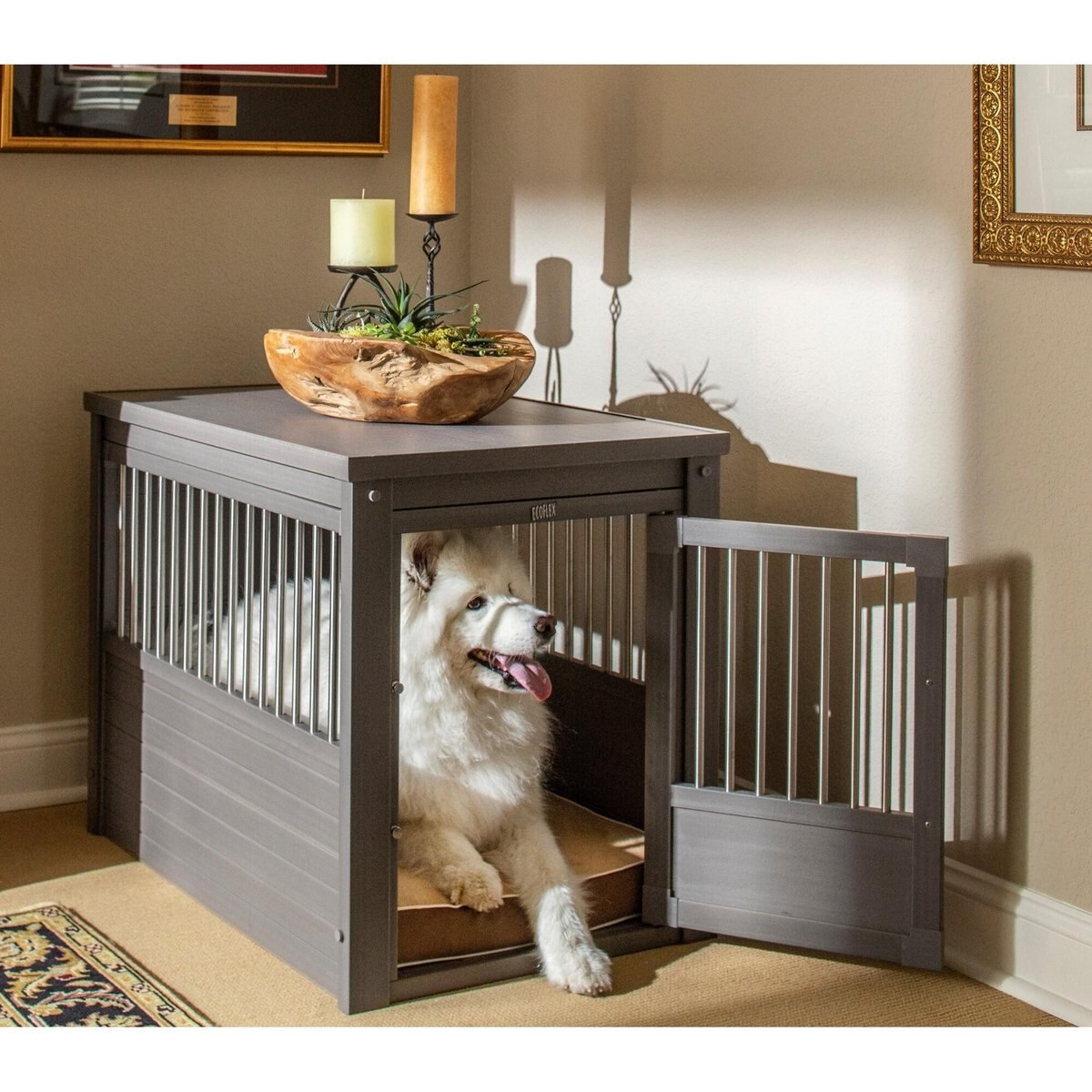 New Age Pet ECOFLEX Single Door Furniture Style Dog Crate & End Table, Grey, Large