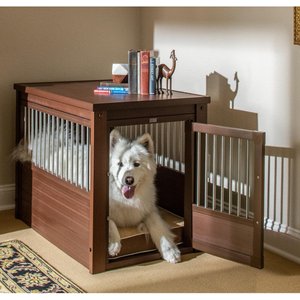 New Age Pet ecoFLEX Single Door Furniture Style Dog Crate & End Table, Russet, 35 inch