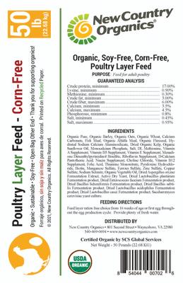Show full view: New Country Organics Corn-Free Layer Chicken Feed, 50-lb bag slide 4 of 8