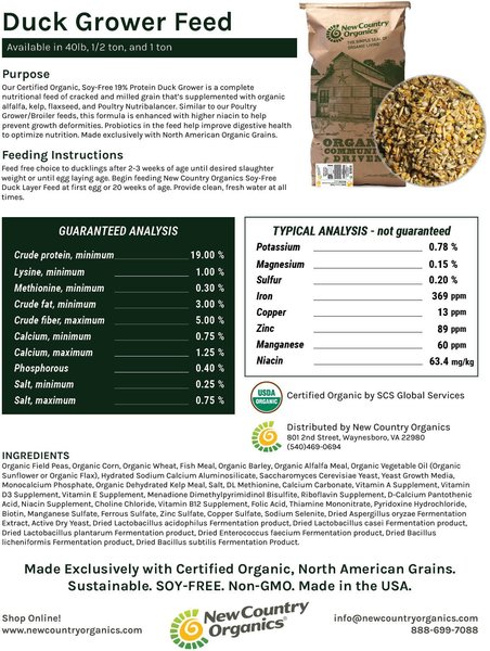 Show full view: New Country Organics Grower Duck Feed, 40-lb bag slide 4 of 8