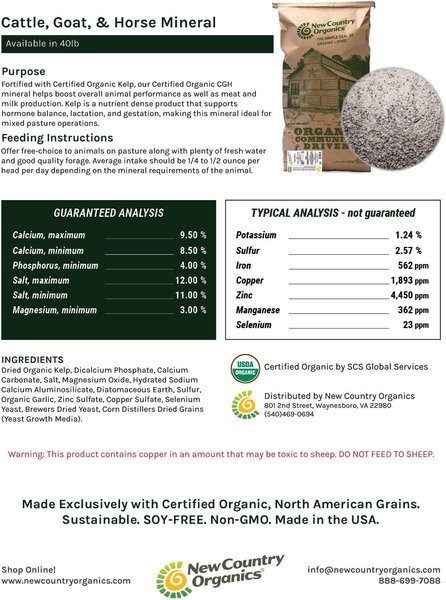 Show full view: New Country Organics Kelp Based Healthy Mineral for Cattle, Goats, & Horses, 40-lb bag slide 4 of 8