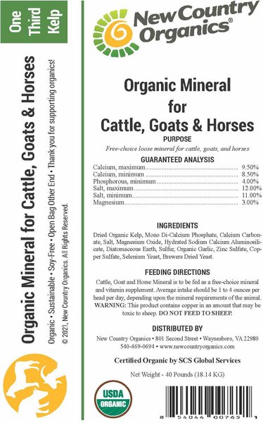 Show full view: New Country Organics Kelp Based Healthy Mineral for Cattle, Goats, & Horses, 40-lb bag slide 3 of 8
