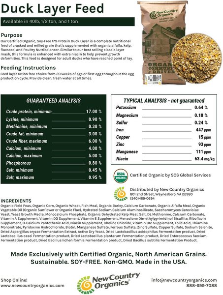 Show full view: New Country Organics Layer Duck Feed, 40-lb bag slide 4 of 8