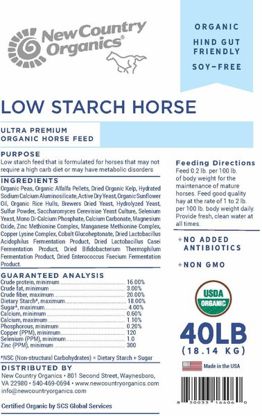 Show full view: New Country Organics Low Starch Horse Feed, 40-lb bag slide 8 of 8