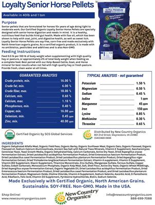 Show full view: New Country Organics Loyalty Senior Pellets Horse Feed, 40-lb bag slide 6 of 8
