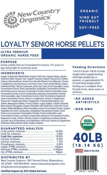 Show full view: New Country Organics Loyalty Senior Pellets Horse Feed, 40-lb bag slide 8 of 9