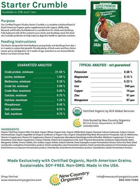 Show full view: New Country Organics Starter Crumble Chicks & Ducklings Chicken Feed, 35-lb bag slide 3 of 8