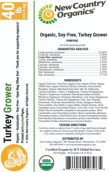 Show full view: New Country Organics Turkey Grower Turkey Feed, 40-lb bag slide 4 of 8