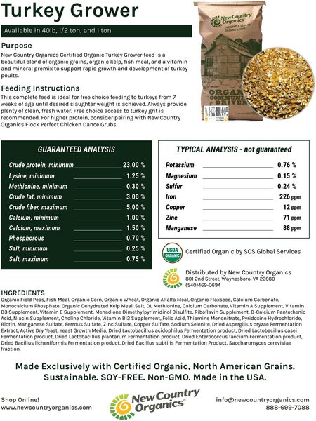 Show full view: New Country Organics Turkey Grower Turkey Feed, 40-lb bag slide 3 of 8