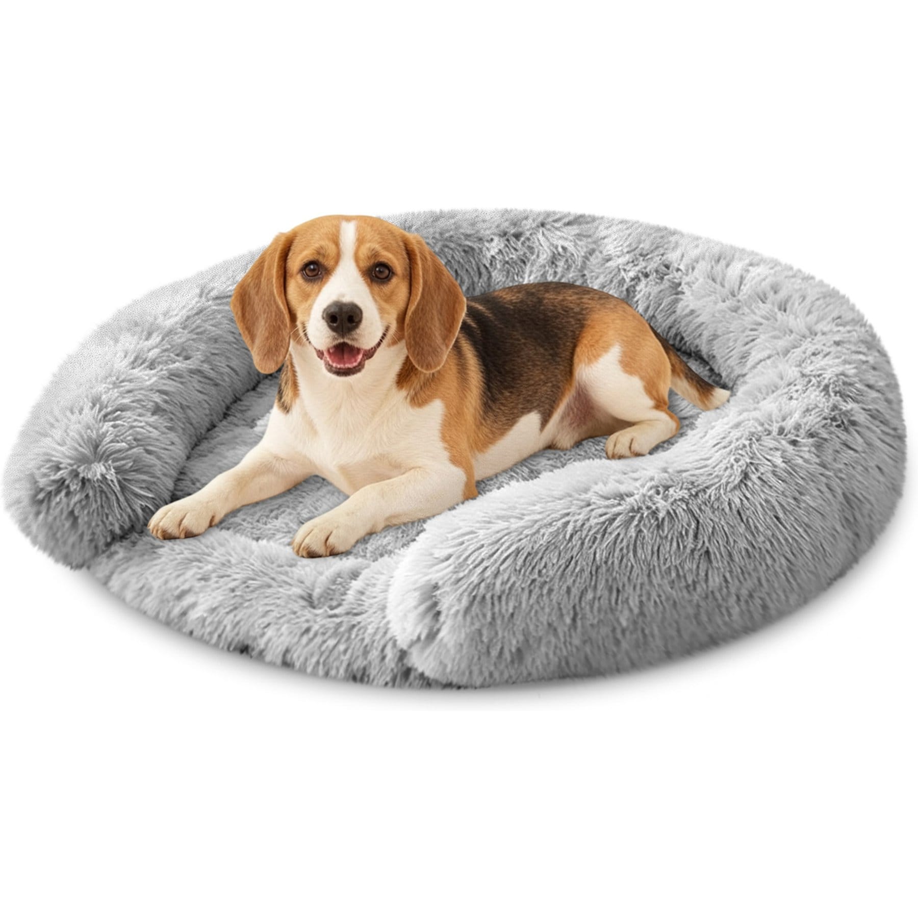 Newget Thick Padded Cushion Indoor Round Plush Dog & Cat Mat with Raised Rim & Removable Zipper Cover, Medium