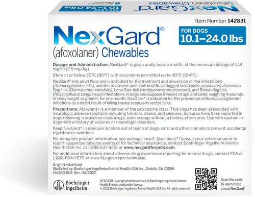 Show full view: NexGard Chew, 10.1-24 lbs, (Blue Box), 12 Chews (12-mos. supply) + Heartgard Plus Chew for Dogs, up to 25 lbs, (Blue Box), 12 Chews (12-mos. supply) slide 3 of 9