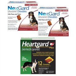 NexGard Chew, 60.1-121 lbs, (Red Box), 12 Chews (12-mos. supply) + Heartgard Plus Chew for Dogs, 26-50 lbs, (Green Box), 12 Chews (12-mos. supply)