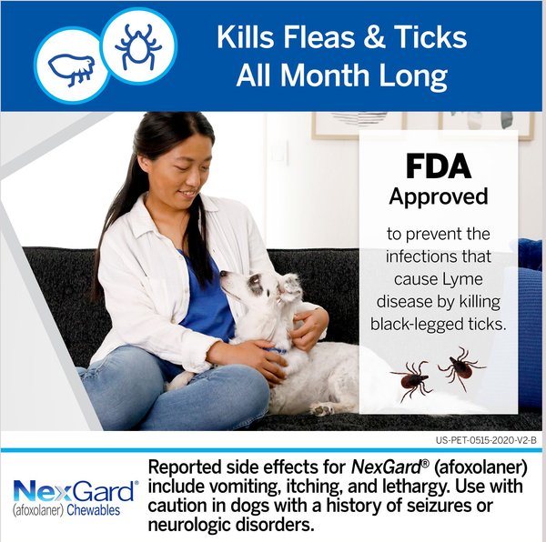 Show full view: NexGard Chewables for Dogs, 10.1-24 lbs, (Blue Box), 6 Chewable Tablets (6-mos. supply) slide 3 of 12