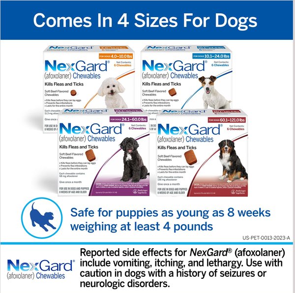 Show full view: NexGard Chewables for Dogs, 10.1-24 lbs, (Blue Box), 6 Chewable Tablets (6-mos. supply) slide 7 of 12
