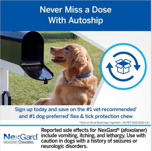 Show full view: NexGard Chewables for Dogs, 10.1-24 lbs, (Blue Box), 6 Chewable Tablets (6-mos. supply) slide 8 of 12