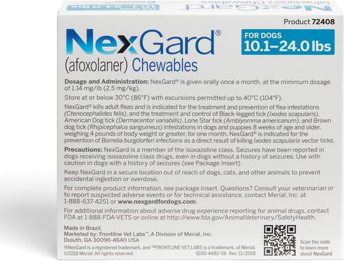 Show full view: NexGard Chewables for Dogs, 10.1-24 lbs, (Blue Box), 6 Chewable Tablets, bundle of 2 (12-mos. supply) slide 2 of 12