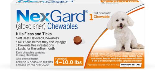 NexGard Chew for Dogs, 4-10 lbs, (Orange Box)
