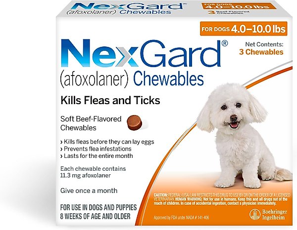 NexGard Chewables for Dogs, 4-10 lbs, (Orange Box)
