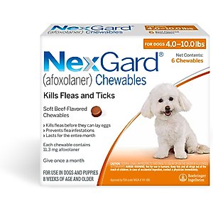 NexGard Chewables for Dogs, 4-10 lbs, (Orange Box), 6 Chewable Tablets (6-mos. supply)