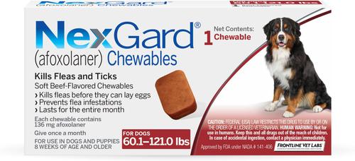 NexGard Chew for Dogs, 60.1-121 lbs, (Red Box)